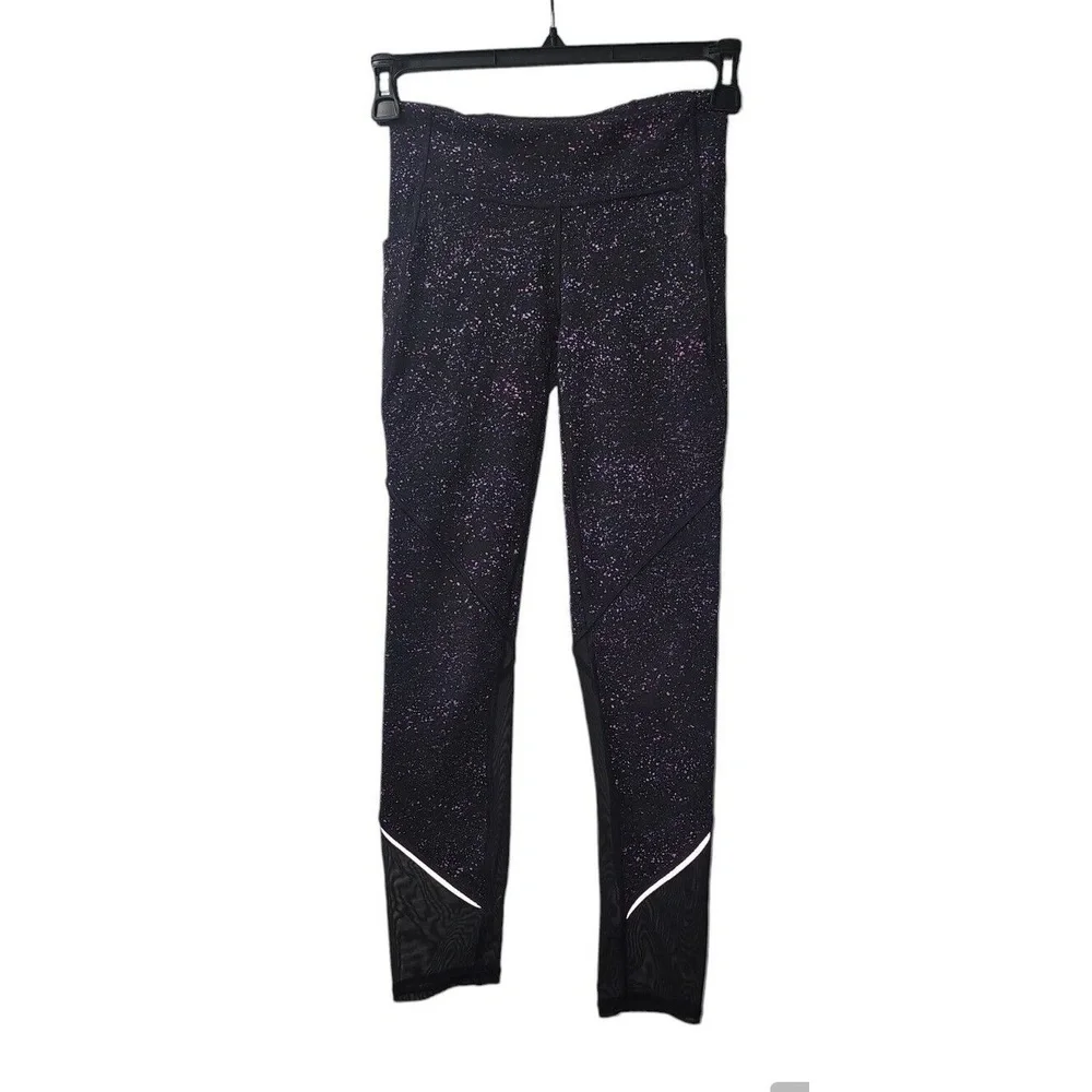 Lululemon‎ Leggings Sparkle Black Purple Mesh Athletic Pants Size 4